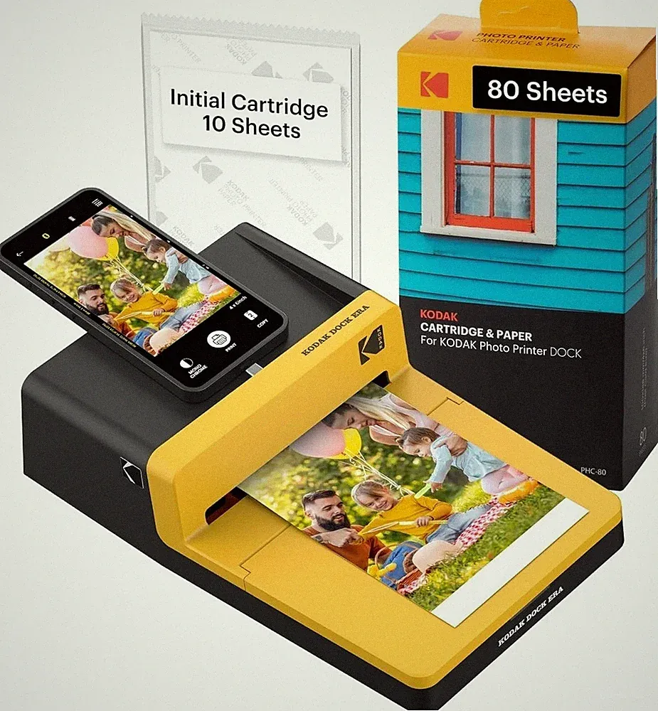 KODAK Dock plus 4PASS Instant Photo Printer, 4X6 Inches, 90 Sheets Bundle