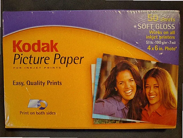 Kodak Picture Paper For Ink Jet Prints 50 Sheets Sealed Soft Gloss 4" x 6"