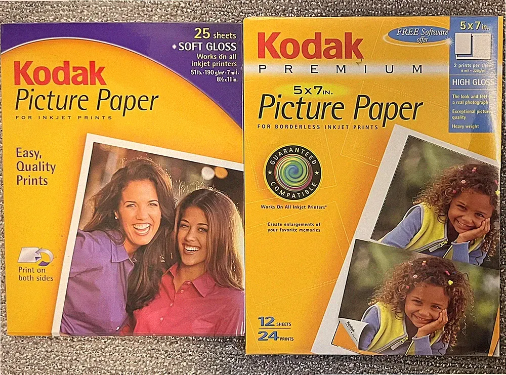 SEALED 2 Kodak Picture / Photo Paper Sheets (8 1/2 x 11 And 5x7) Inkjet Printer